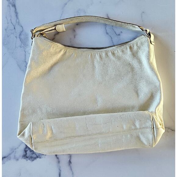 Kate Spade Handbag Ivory Cream Leather Zip Hobo Shoulder Bag Zip Snap Pockets - Picture 2 of 9